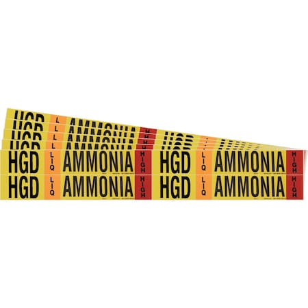 Brady AMMONIA HGD LIQ HIGH Pipe Marker Style 4 BK, OR, RD on YL 4 per Card, 5 PK 105769-PK